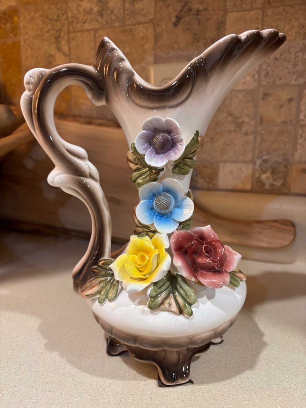 Porcelain Floral Capodimonte Style Vase with Multicolor Flowers